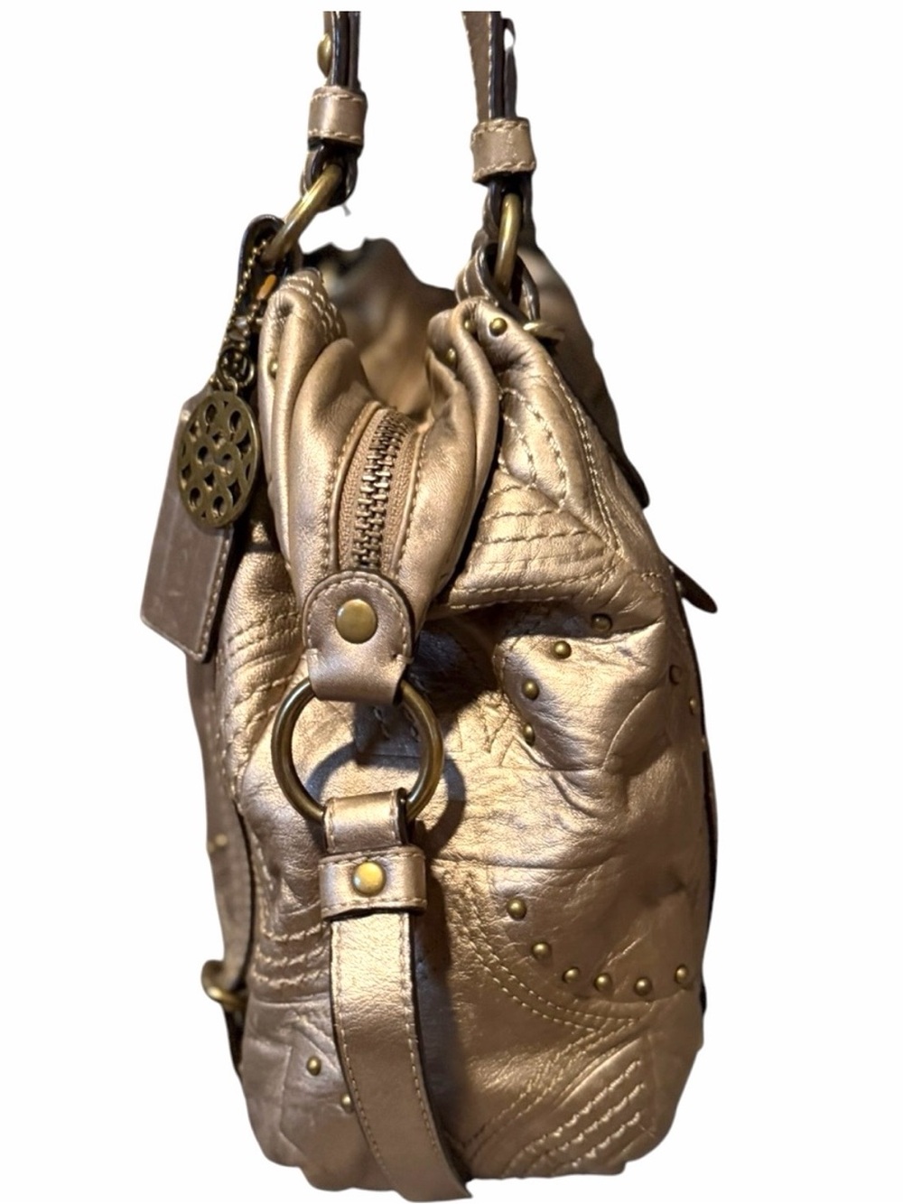 Coach Alex Metallic Gold Studded satchel crossbody Bag rare 2 original hangtags - Picture 4 of 13